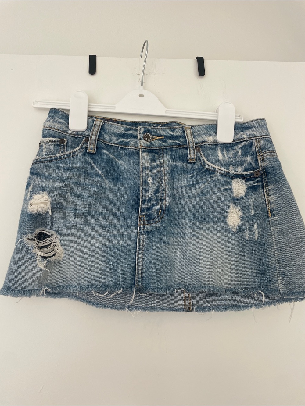 American Eagle Outfitters Light Blue Distressed Denim Mini Skirt